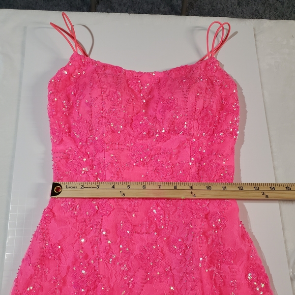 Pink Sequin Spaghetti Strap HOCO Dress - Picture 6 of 12